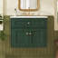 Meuble-lavabo mural avec lavabo en céramique, deux portes à fermeture amortie, tiroir basculant et dos ouvert, vert-1702731337