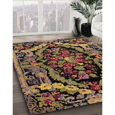 Crafted Floral Pattern Red Polyester Area Carpet - WallMantra