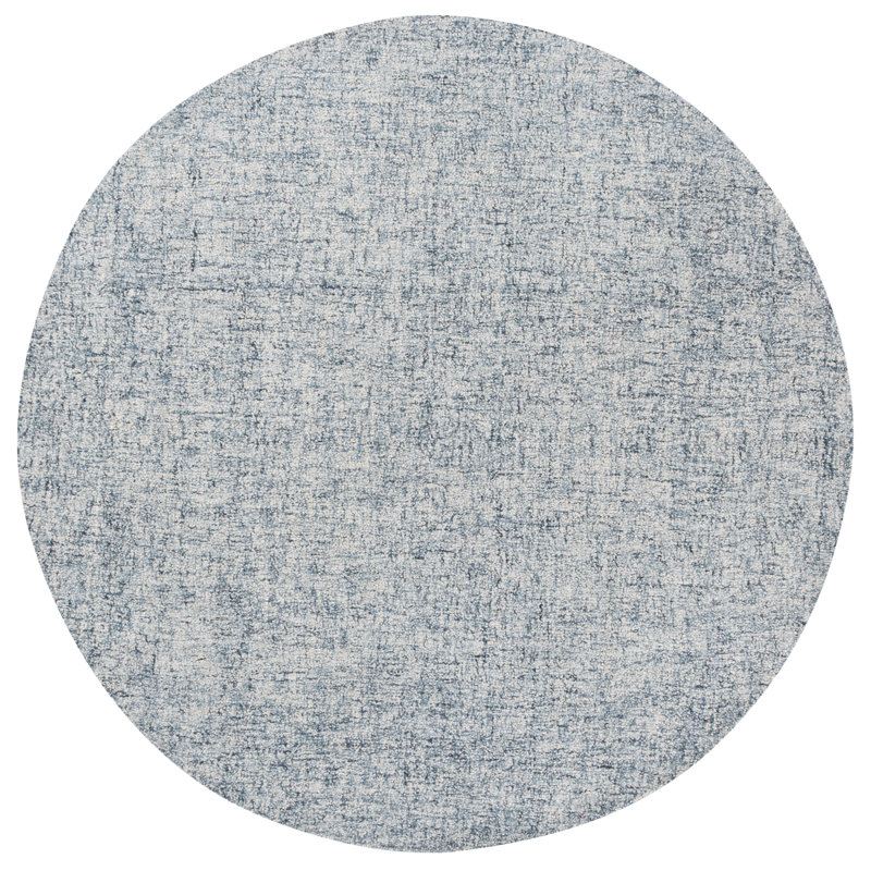 Abstract 175 Hand Tufted Wool/Cotton No Pattern Rug in Light Blue/Ivory, Round 6'