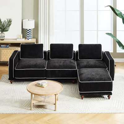 Modular Sectional Sofa with Removable Covers, Chenille Fabric and Solid Wood Frame for Living Room