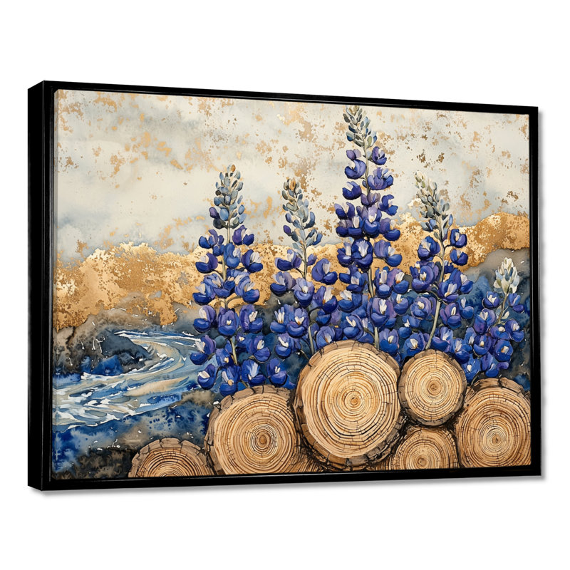 «Jabien Blue Bonnets Flowers On A Wood Slide Landscape I - Blue Bonnets Large, art mural», Noir, H 12 po x l 20 po