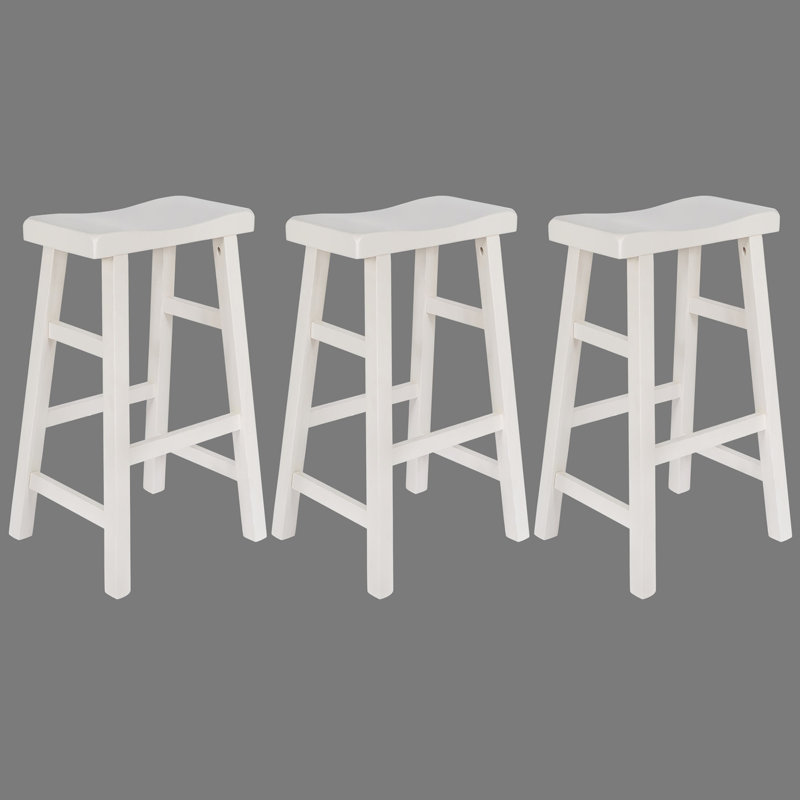 Tabouret de bar et de comptoir en bois massif massif Messer, 29 po, blanc (ensemble de 3), Blanc, 3
