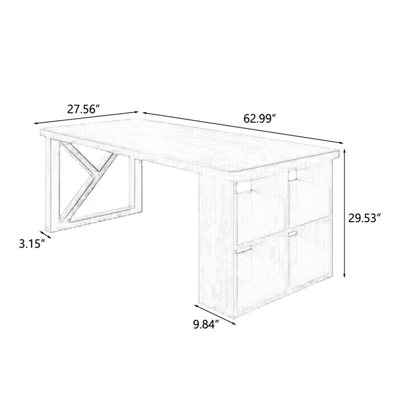 Bureau rectangulaire en bois massif brun noisette, H 29,53 po x l 62,99 po x P 27,56 po