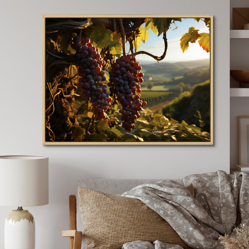 Raisins mauves, attrape-rêves sur toile, Cadre naturel flottant, H 12 po x l 20 po x P 1 po