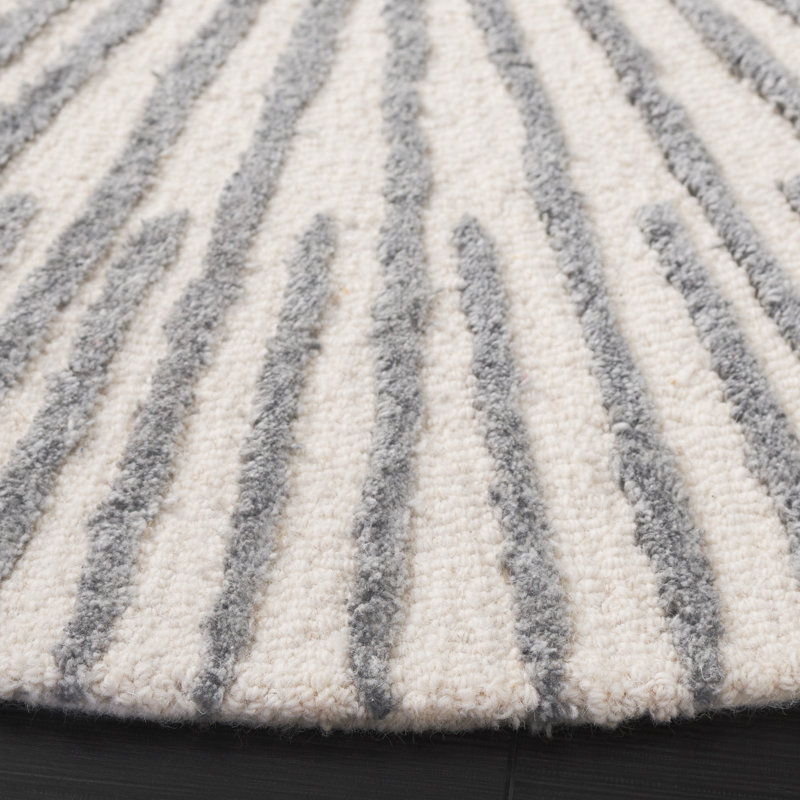 Fifth Avenue 551 Hand Tufted Wool/Pet Yarn/Cotton Starburst Rug in Ivory/Gray, Round 4'