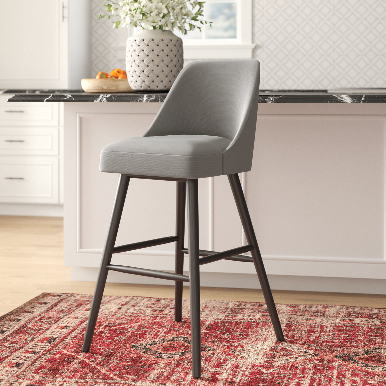 Gallie Bar and Counter Stool, Bar Stool (31" Seat Height), Natural Wood, Classic Talc Linen