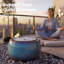 Fontaine d'extérieur en céramique émaillée bleue avec lumière DEL - Arrosage rond moderne pour jardin, patio et balcon