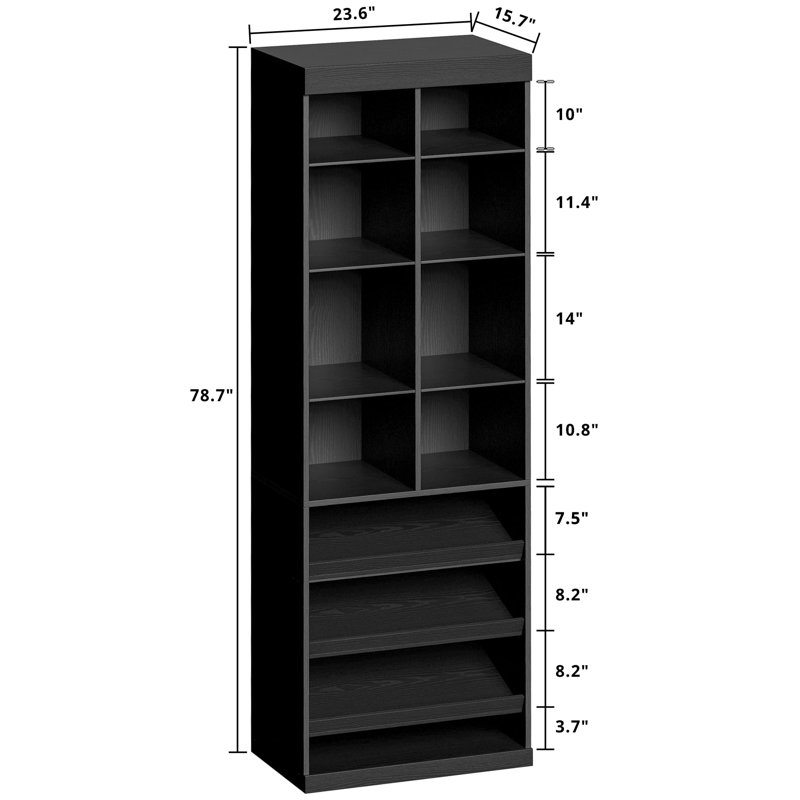 20-Pair Shoe Cabinet with Shelves and Cubbies, Black