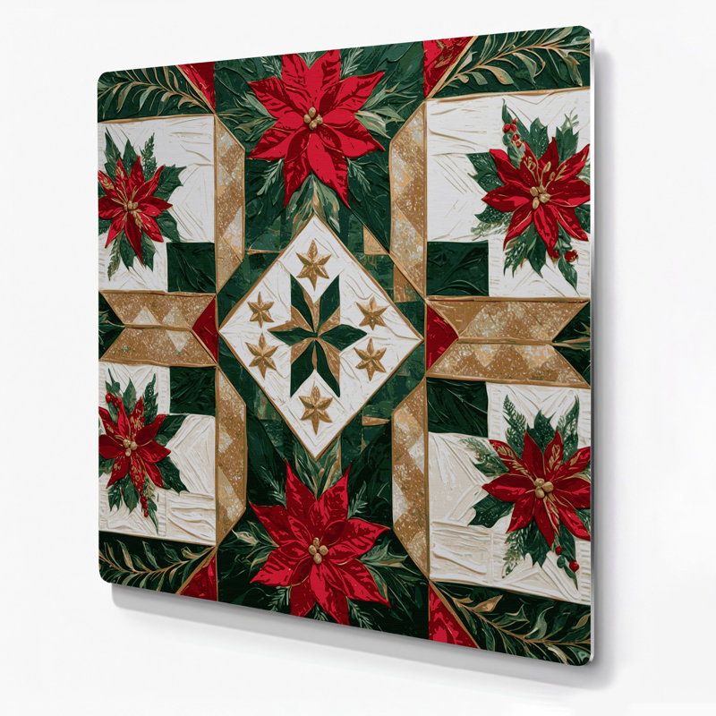 Christmas Christmas Quilts Brown Metal Wall Art, 192" H x 192" W x 0.05" D