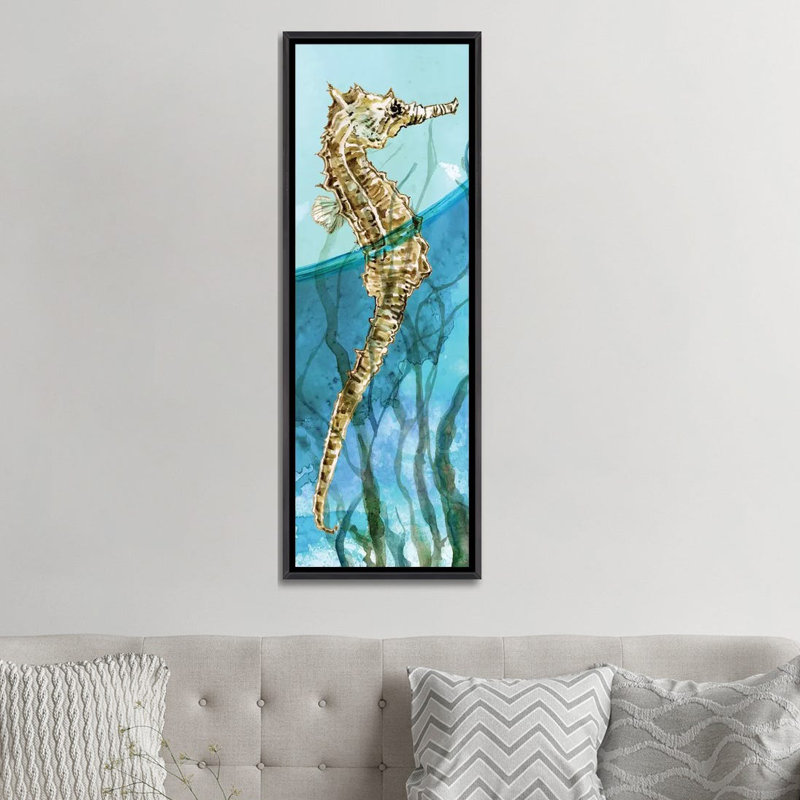 «Delray Seahorse I» par Carol Robinson - reproduction d'art, Toile avec cadre noir patiné, H 36 po x l 12 po x P 1,5 po
