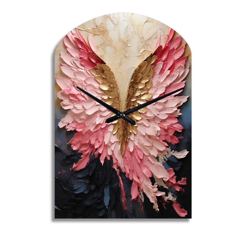 Rose et or ailes d'ange - horloge murale asymétrique abstraite en spirale, Grand