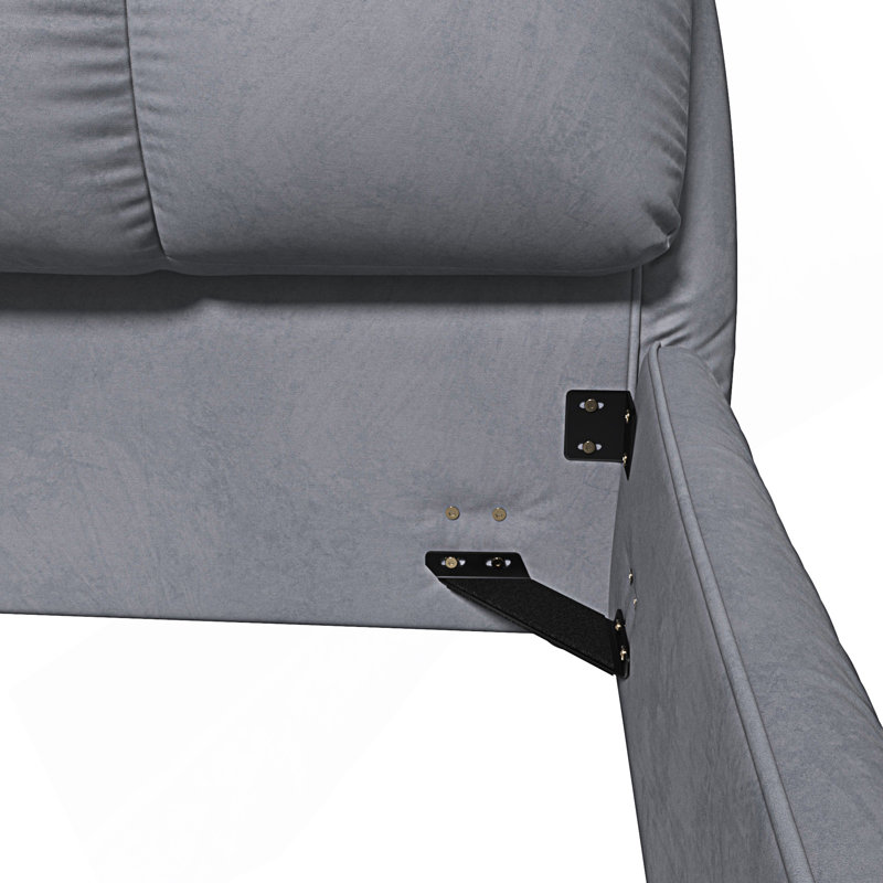 Grand lit plateforme tapissier avec dossier rembourré surdimensionné, gris