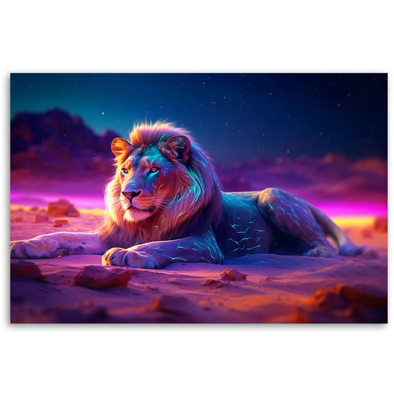 Lion Nature Animal Neon - Wrapped Canvas Print, 80cm H x 120cm W