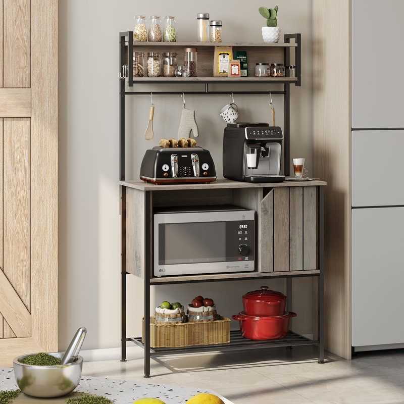 Étagère de boulanger standard en bois Humayd 33,8 po avec compatibilité micro-ondes, Gris