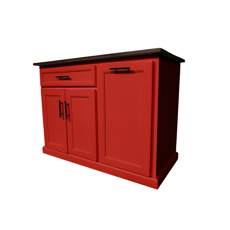 Îlot de cuisine moderne en bois massif de 60 po avec compartiment à poubelle, Rouge de Falun