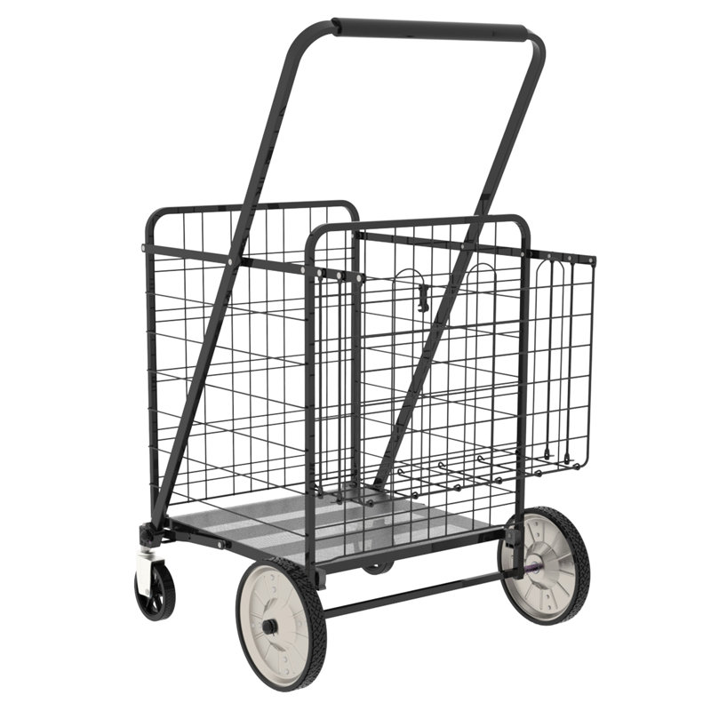 Bigger Super Jumbo Shopping Cart,Grocery Cart on Wheels, Foldable Utility Shopping Carts with Double Basket and 360° Rolling Swivel Wheels for Groceries Laundry