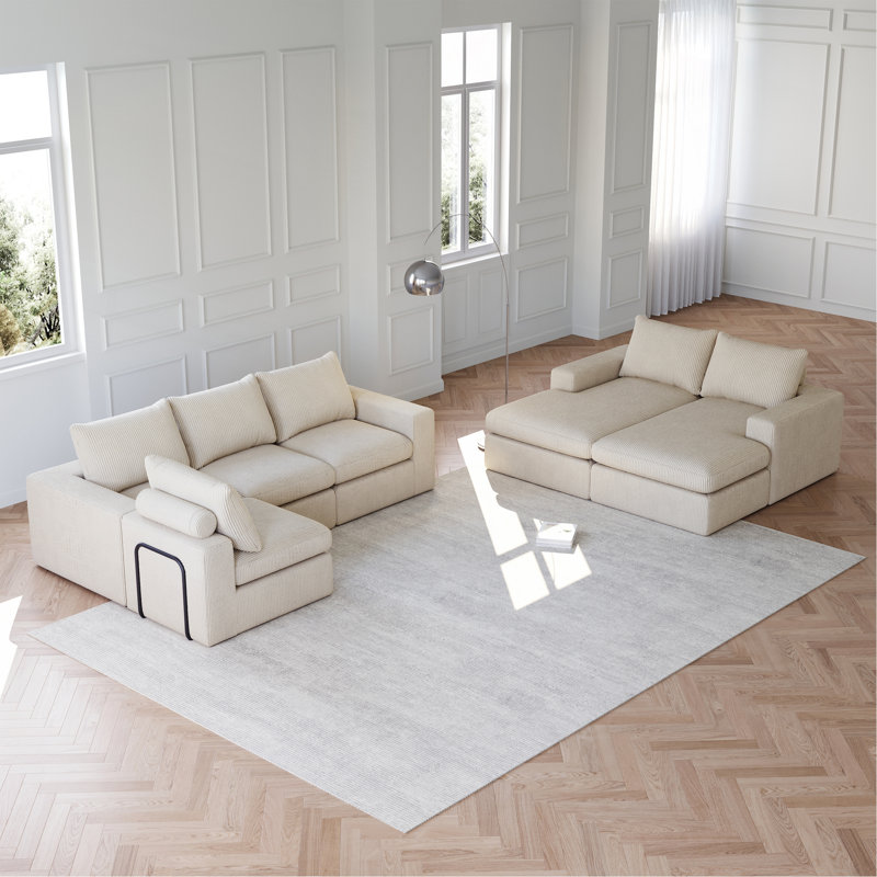 Canapé modulaire en velours Corduroy Cloud, Beige