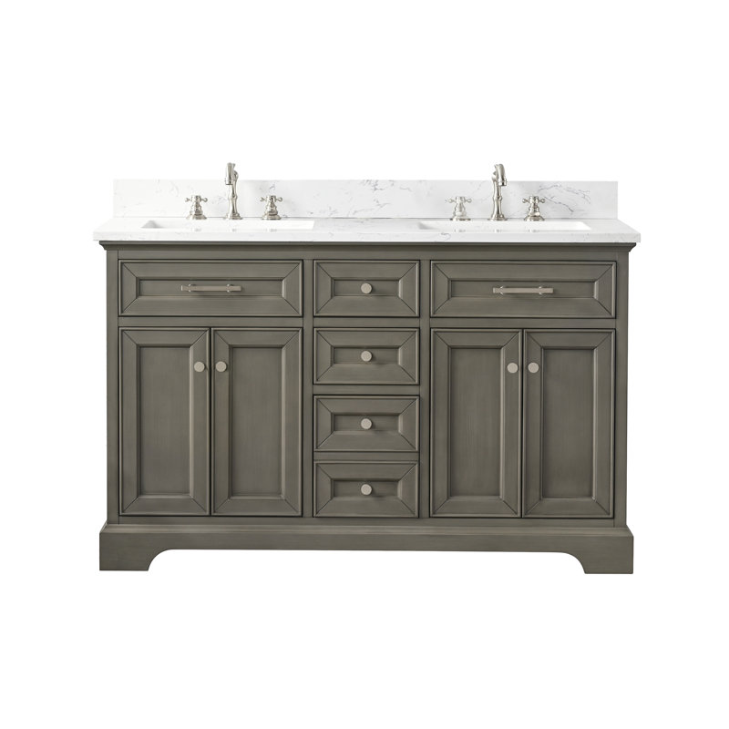 Thompson 54" W Double Bathroom Vanity, Silver Gray/Brushed Nickel