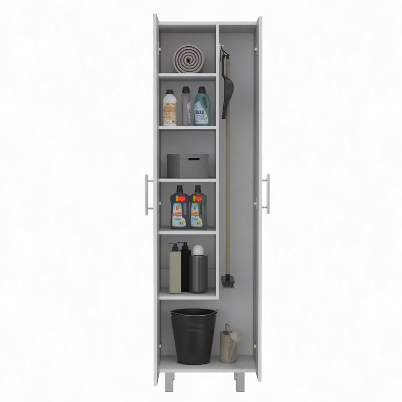 Armoire de nettoyage Nala, armoire à deux portes, quatre pieds, cinq tablettes - blanc, White