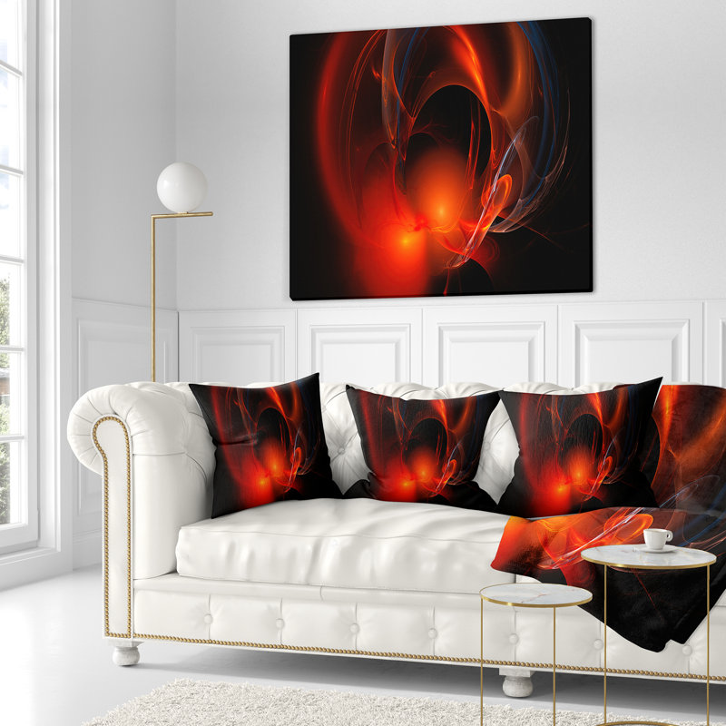 Nébuleuse fractale galactique - coussin abstrait imprimé, 18 po x 18 po, Noir / rouge, Coussin décoratif