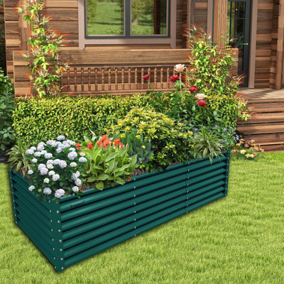 8X3X2Ft Galvanized Raised Garden Bed Kit Retangular Metal Ground Planter Box Outdoor Bottomless Planter Raised Beds For Vegetables Flowers Herbs Fruits, Green