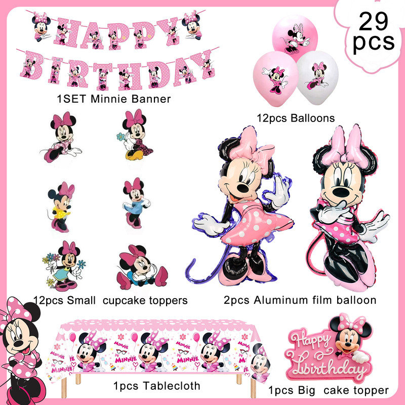 Trousse de 29 décorations pour une fête d'anniversaire Minnie Mouse pour enfants