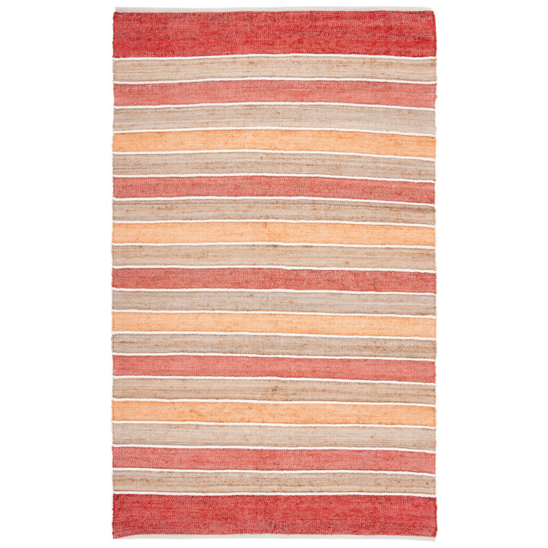 Tapis rayé en jute / coton / laine tissé à la main Alassane, Rectangle 6 pi x 9 pi