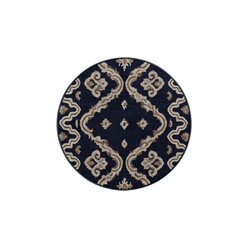 Machine Washable Gray Area Rug, Round 3'