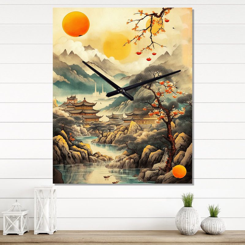 Horloge murale moderne paysage Jakenzie - Japon, H 28 po x l 12 po x P 1 po