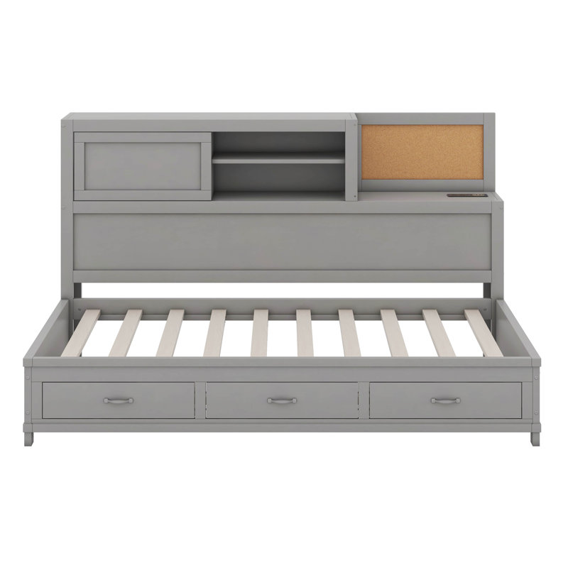 Lit de jour en bois Nablah avec 3 tiroirs de rangement, plateau souple supérieur, Simple, gris