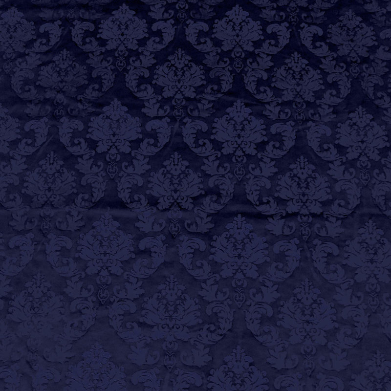 Cantonnière en velours damassé sur mesure, Bleu marine, L 5 po x L 58 po