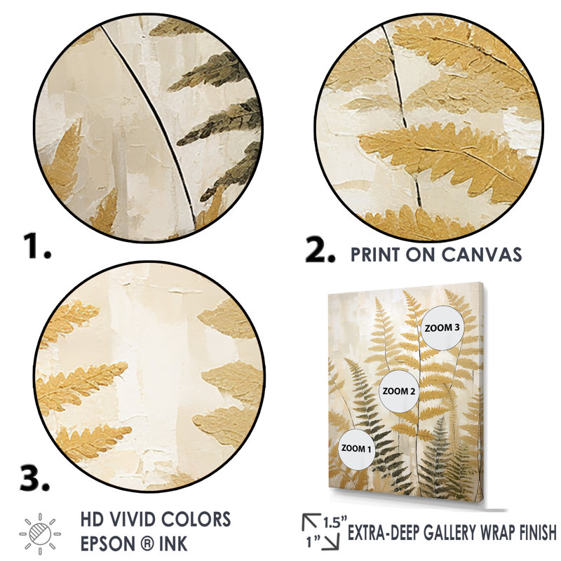 Reproduction d'art encadrée sur toile Golden Ferns Silent Gracefulness, Toile tendue, H 44 po x l 34 po x P 1,5 po