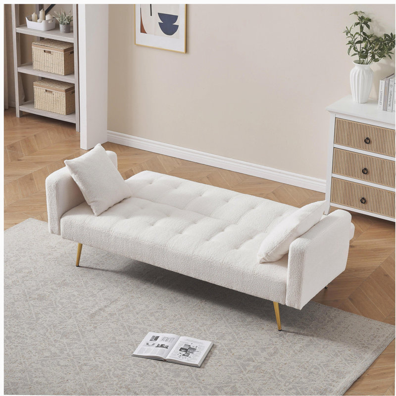 Canapé-lit de 71,7 pouces en peluche beige avec deux coussins luxueux pour plus de confort