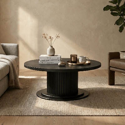 Table basse ronde en bois NTC Summit Modern Classic Tambour - imperméable et résistante à la chaleur
