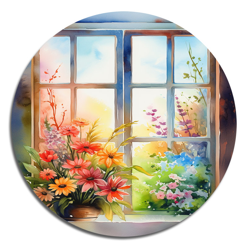 Nature's Floral Window Show III - Art mural rond en métal, H 16 po x l 16 po x P 1 po