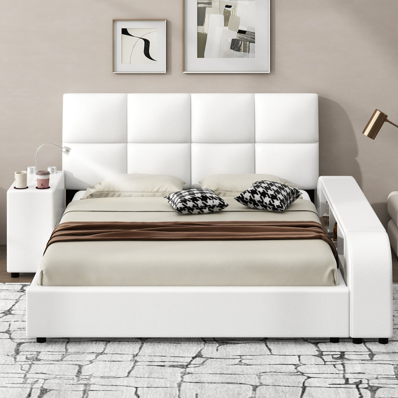 Lit plateforme tapissier avec rangement Costilla, Blanc