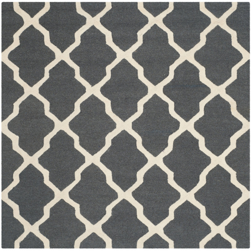 Cannen Hand Tufted Wool Geometric Rug, Square 8', Ivory/Dark Gray