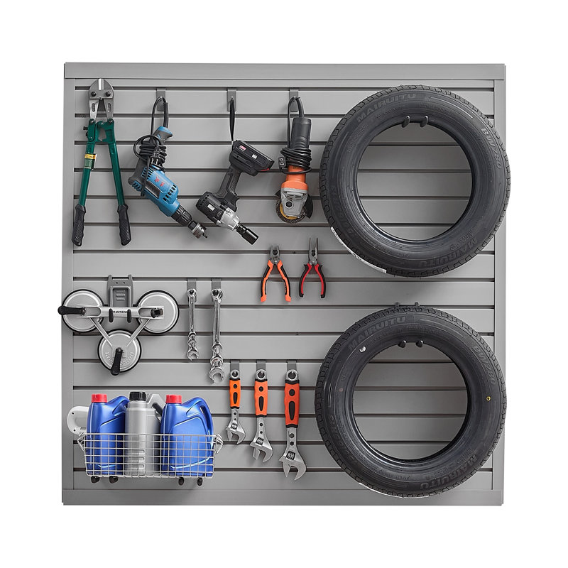 Panneau de garage robuste en lattes de PVC gris 4 x 4 pi - Système de rangement de garage imperméable avec capacité de charge élevée