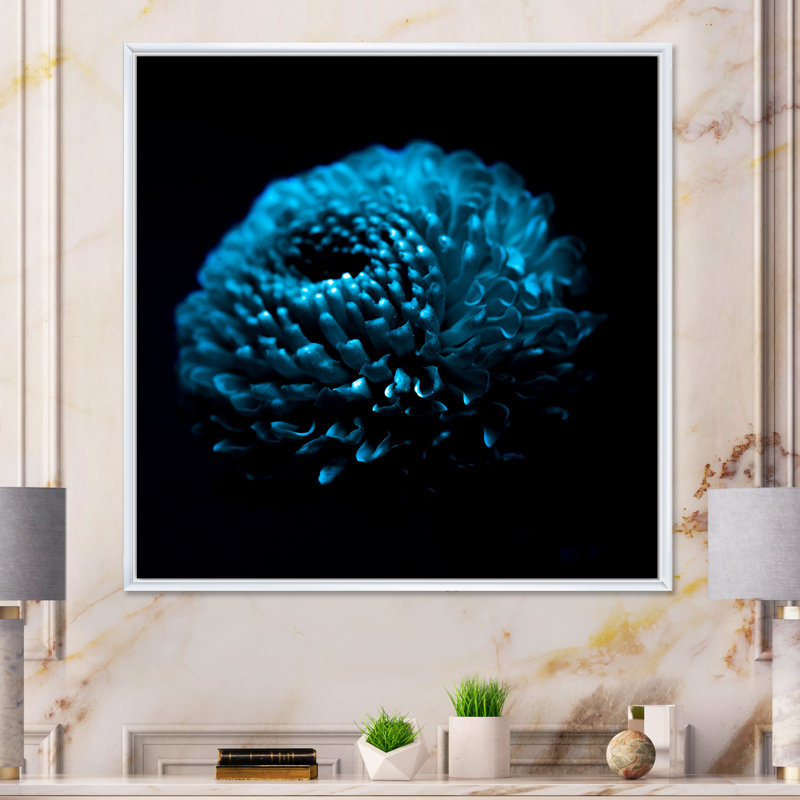 «Fractal Turquoise Flower», reproduction sur toile encadrée, H 36 po x l 36 po x P 1,5 po, Cadre flottant blanc