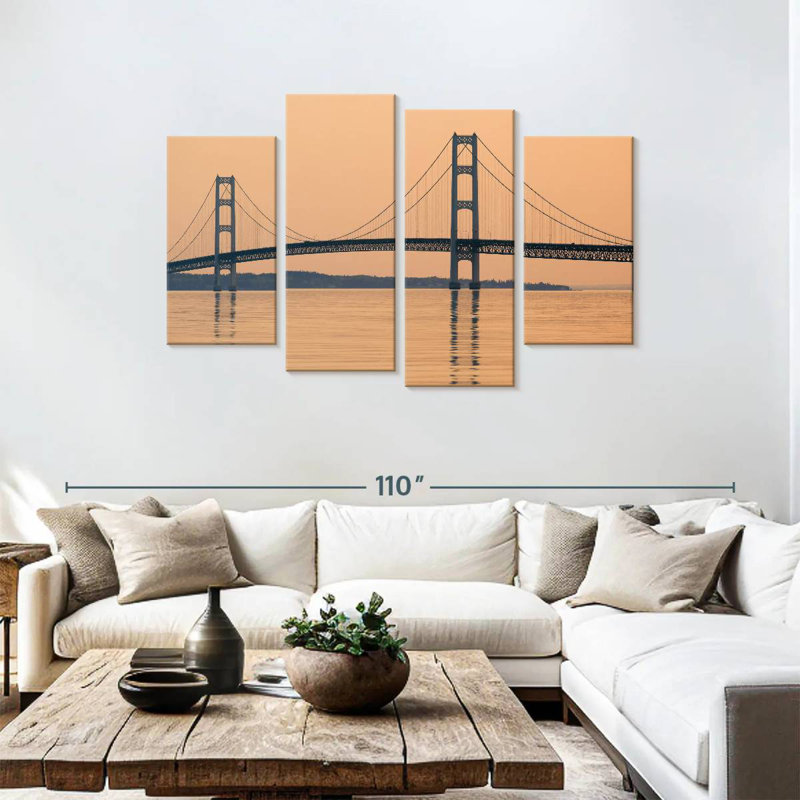 Lilie Mackinac Bridge au coucher du soleil, H 48 po x l 75 po