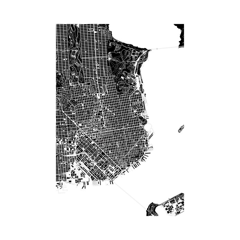 San Francisco Black And White by Planos Urbanos - Wrapped Canvas Print, 101.6cm H x 66.04cm W x 1.91cm D