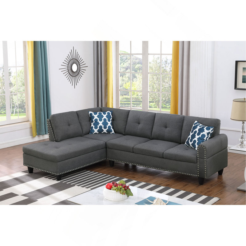 Console avec porte-gobelets - Canapé d'angle gris anthracite - 2 pièces