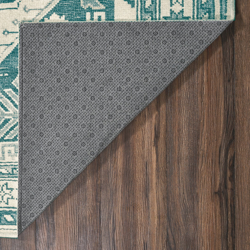 Tapis Saraz Teal avec envers antidérapant, Tapis de couloir 2 pi 5 po x 7 pi