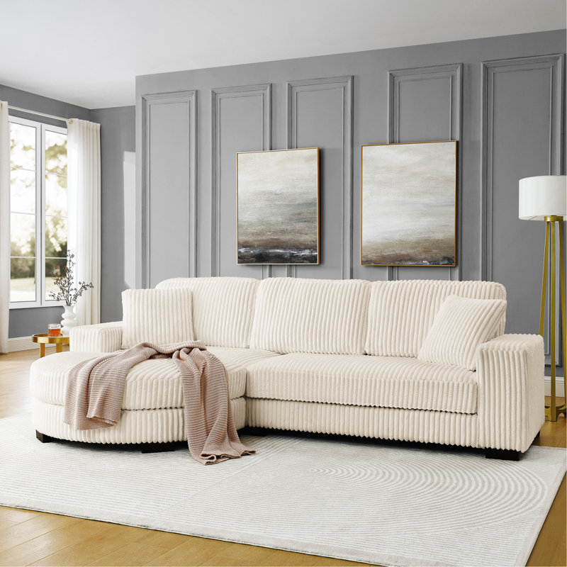 Canapé-lit modulaire rembourré en velours côtelé Corduroy, Beige