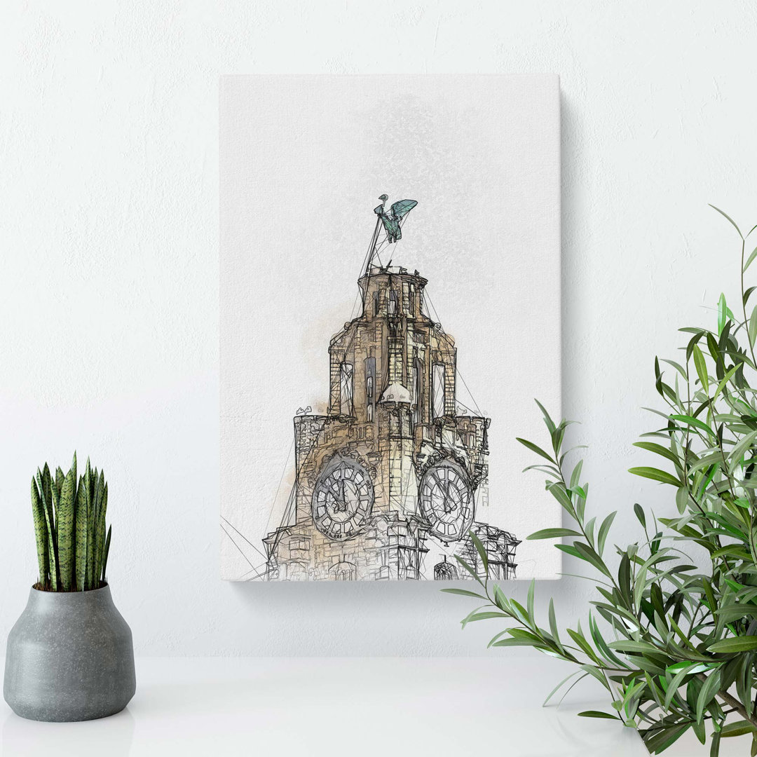The Liver Building Liverpool In Abstract - No Frame - Wrapped Canvas