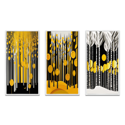 «Abstract Yellow Forest Quill Minimalisme III», 3 pièces sur toile