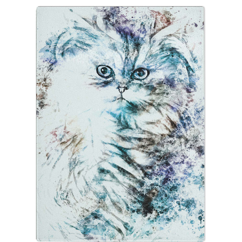 Tempered Glass Persian Cat Chopping Board, 28.5 cm W x 39 cm L