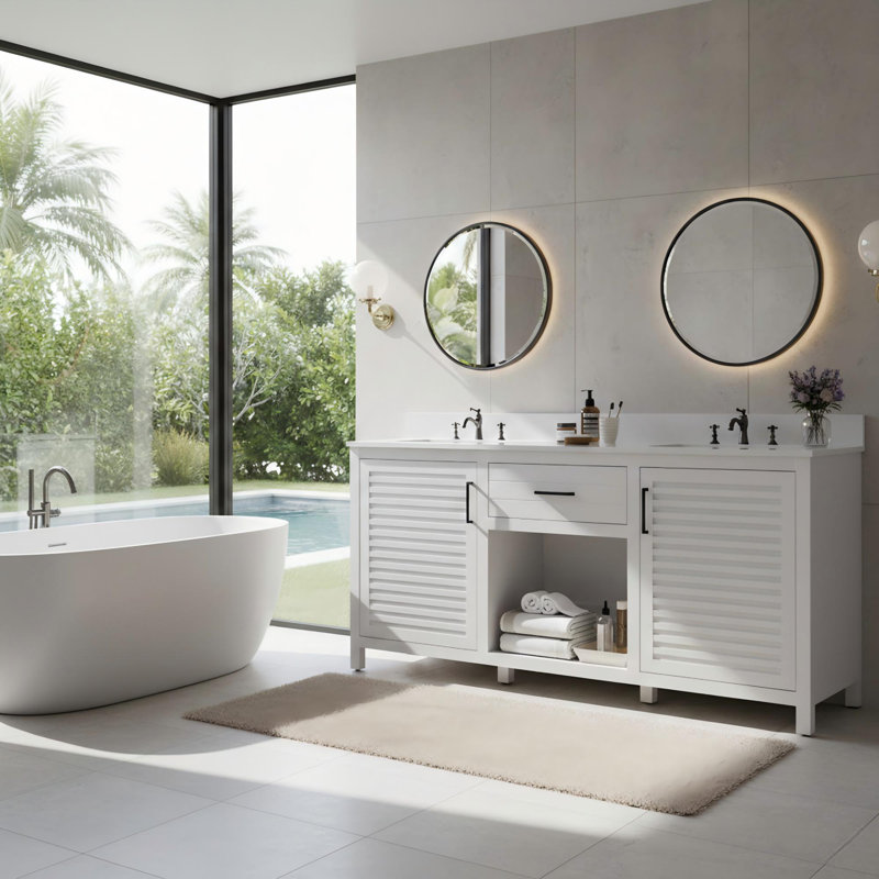 72-Inch White Double Sink Bathroom Vanity, With Quartz Countertop And Ceramic Basin, Pre-Assembled