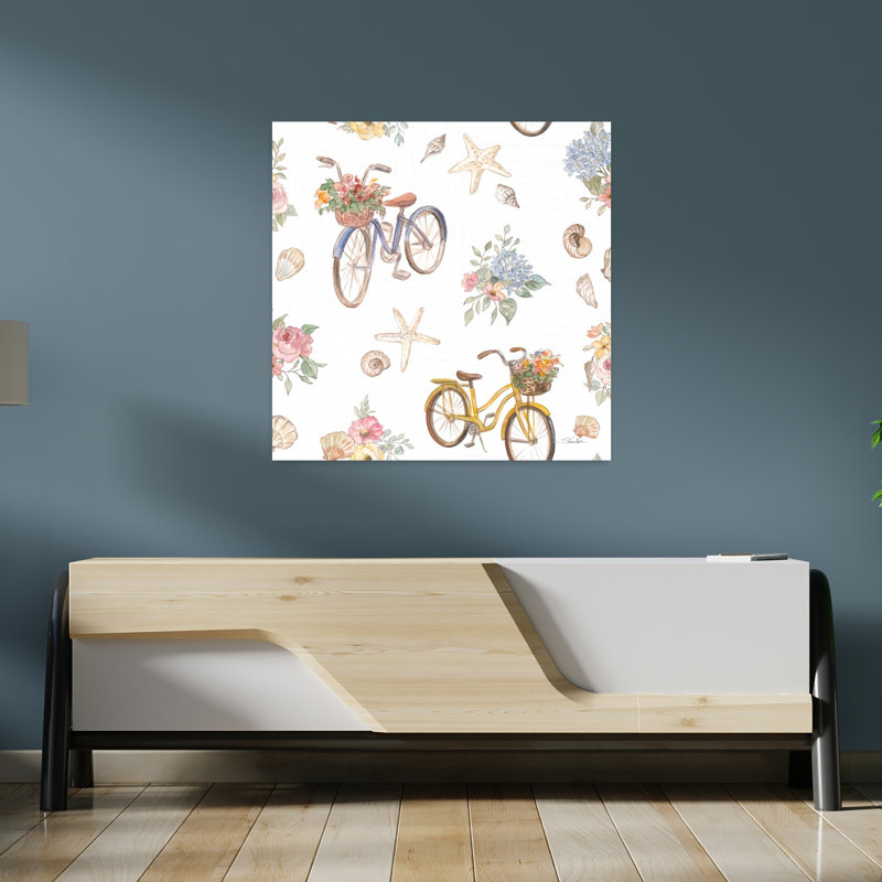 Motif de chalet côtier Iva abstrait étoile de mer hortensia coquelicot art côtier, H 36 po x l 36 po