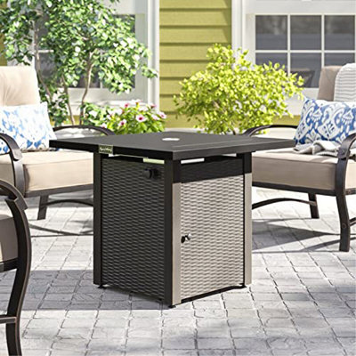 28In Outdoor Propane Fire Pit Table, 50,000BTU, Outside Gas Dinning Fire Table With Lid, Rattan & Wicker-Look, Lava Stone, ETL Certification, With Adjustable Flame Apply To Garden Patio Backyard